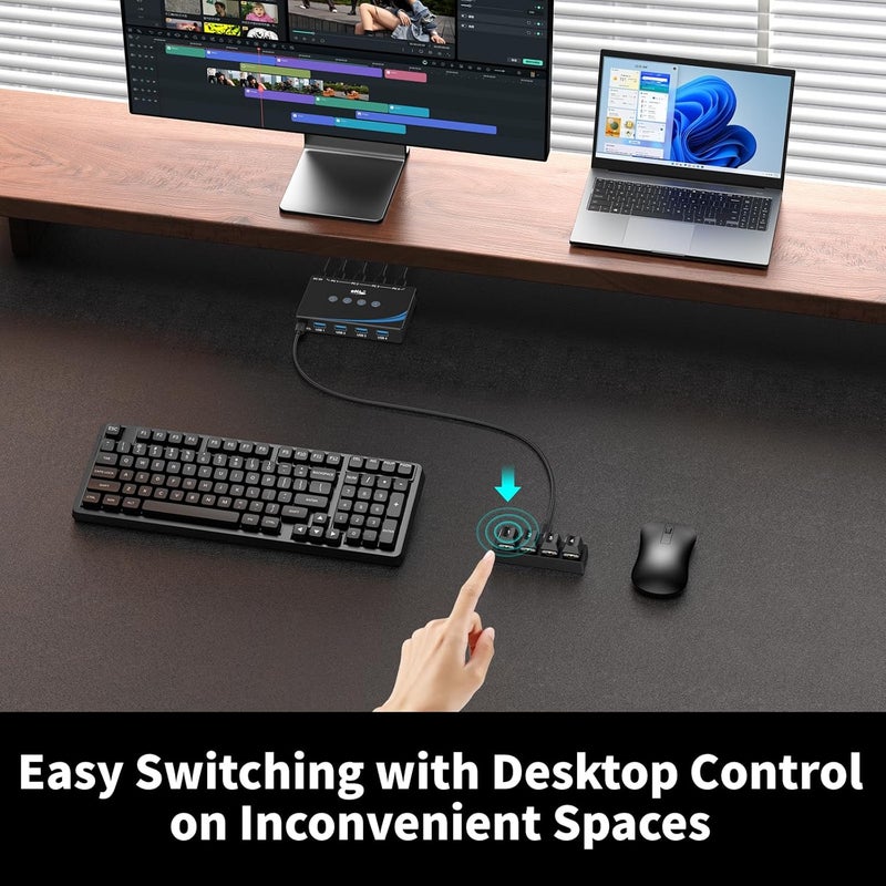 eKL USB 3.0 Switch 4 Computers Sharing USB Peripherals, 4 Port USB Switcher Sharing Mouse Keyboard Scanner Printer, with 3.5mm Headset Jack Audio Out, Includes 4 USB 3.0 Cables and Remote - Image 4